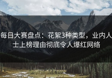 每日大赛盘点：花絮3种类型，业内人士上榜理由彻底令人爆红网络