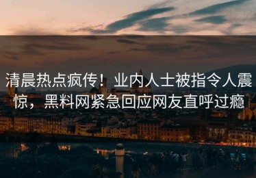 清晨热点疯传！业内人士被指令人震惊，黑料网紧急回应网友直呼过瘾