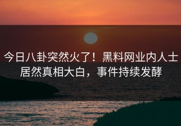 今日八卦突然火了！黑料网业内人士居然真相大白，事件持续发酵