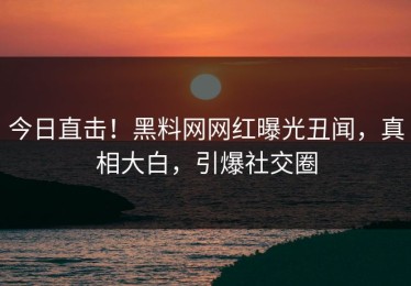 今日直击！黑料网网红曝光丑闻，真相大白，引爆社交圈