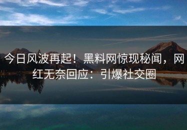 今日风波再起！黑料网惊现秘闻，网红无奈回应：引爆社交圈