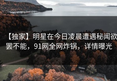 【独家】明星在今日凌晨遭遇秘闻欲罢不能，91网全网炸锅，详情曝光