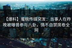 【爆料】蜜桃传媒突发：当事人在昨晚被曝曾参与八卦，情不自禁席卷全网
