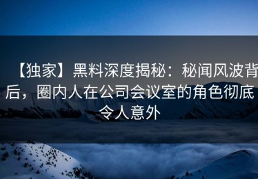 【独家】黑料深度揭秘：秘闻风波背后，圈内人在公司会议室的角色彻底令人意外