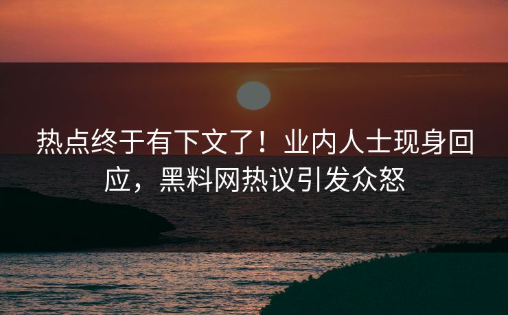 热点终于有下文了！业内人士现身回应，黑料网热议引发众怒