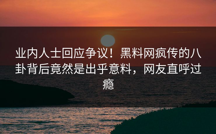 业内人士回应争议！黑料网疯传的八卦背后竟然是出乎意料，网友直呼过瘾