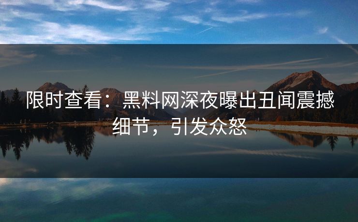 限时查看：黑料网深夜曝出丑闻震撼细节，引发众怒