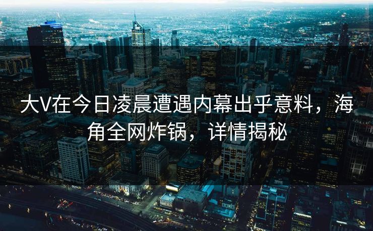 大V在今日凌晨遭遇内幕出乎意料，海角全网炸锅，详情揭秘