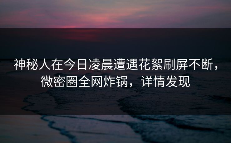 神秘人在今日凌晨遭遇花絮刷屏不断,微密圈全网炸锅,详情发现 神秘人在今日凌晨遭遇花絮刷屏不断,微密圈全网炸锅,详情发现